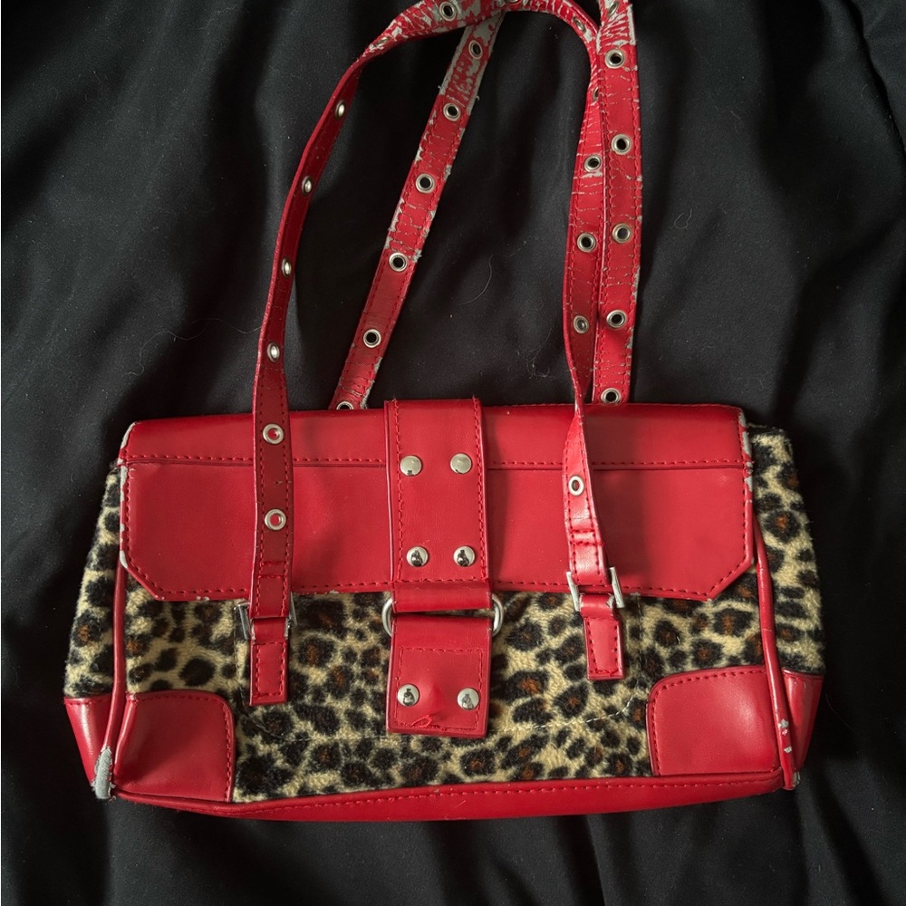 Vintage Red and Leopard Print Women's Bag
